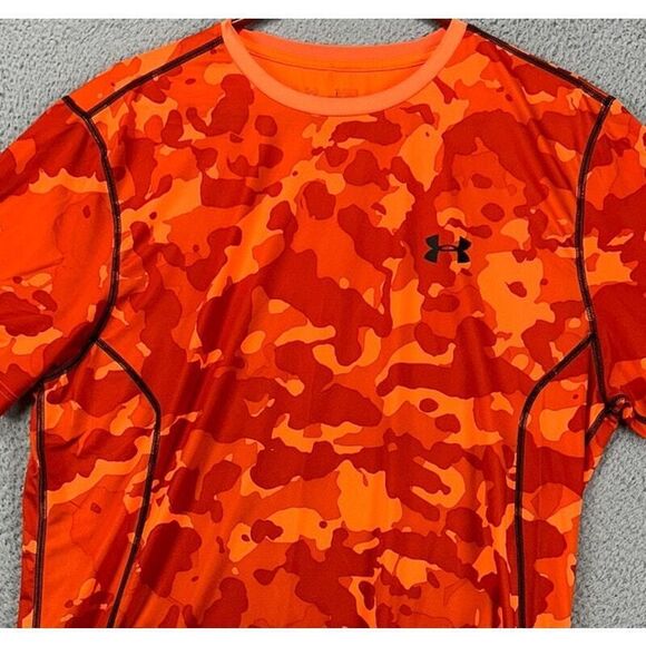 Under Armour Shirt Men XL HeatGear Orange Camo Tee Short Sleeve Athletic Stretch - Picture 1 of 9